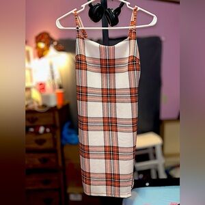 Plaid bodycon dress (spaghetti straps)  with slit on bottom side.